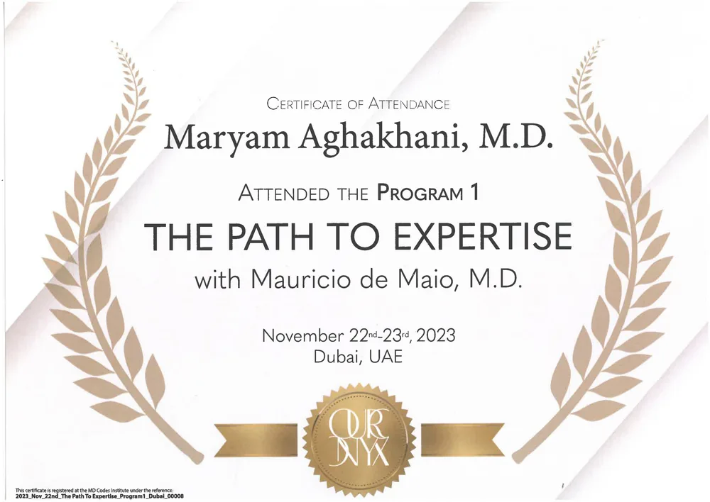 گواهی‌نامه‌ی The Path to Expertise – Program 1 (MD Codes) — دکتر مریم آقاخانی